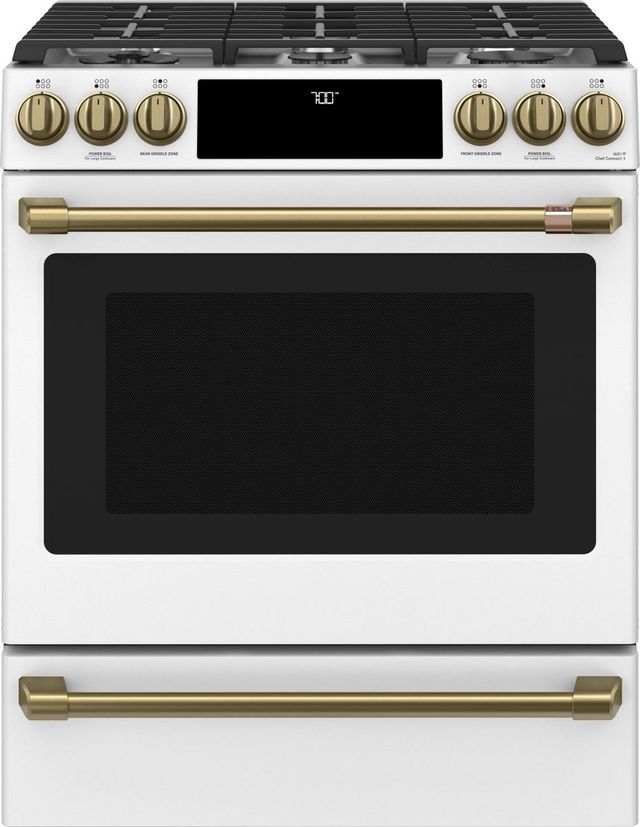 Café™ Brushed Brass Front Control Gas Knobs and Handle Kit-3