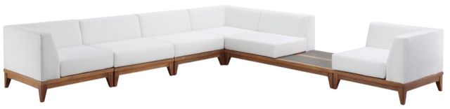 Meridian Furniture Rio 6-Piece Brown/Off White Acacia/Fabric Outdoor Patio Modular Sectional-0
