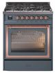 Ilve® Nostalgie II Noblesse 30" Blue Gray Pro Style Dual Fuel Range with Copper Trim-0