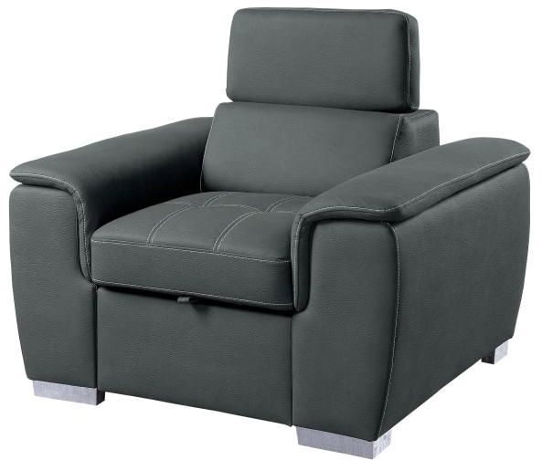 Mazin Furniture Ferriday Gray Chair With Adjustable Headrest And Pull-Out Ottoman-3
