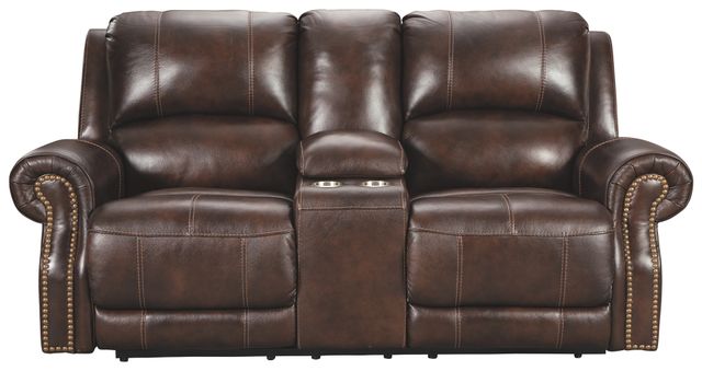Signature Design by Ashley® Buncrana Chocolate Power Reclining Loveseat-1