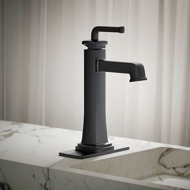 KOHLER® Riff® Matte Black Tall Single-Handle Bathroom Sink Faucet-3