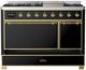 Ilve® Majestic III 48" Glossy Black Pro Style Dual Fuel Natural Gas Range with Solid Door and Brass Trim-2