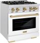 ZLINE Select Autograph Edition 30" Satin Stainless Steel Pro Style Dual Fuel Range with White Matte Door and Champagne Bronze Accents-2