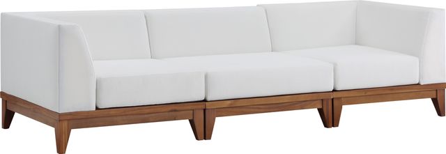 Meridian Furniture Rio 3-Piece Acacia Wood/Off-White Fabric/Wood 97" Outdoor Patio Modular Sectional Sofa-0