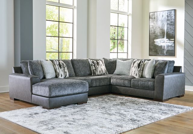Signature Design by Ashley® Larkstone 4-Piece Pewter Left-Arm Facing Loveseat Sectional and Chaise-1