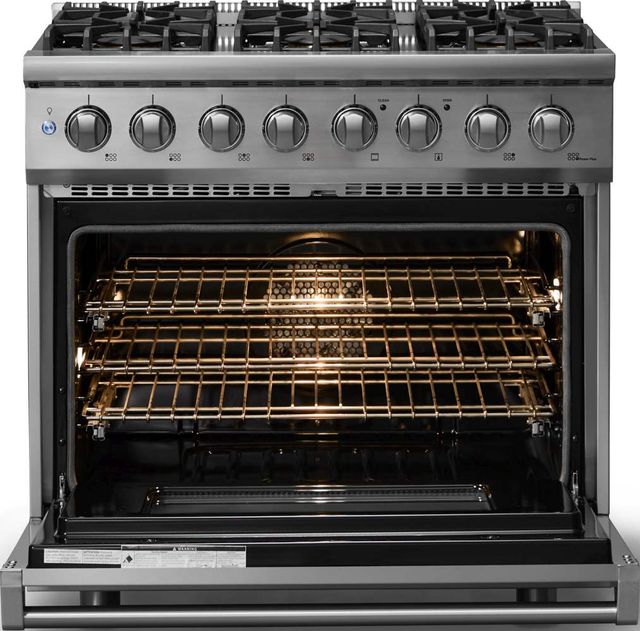 Viking® 5 Series 36" Stainless Steel Pro Style Dual Fuel (LP) Range with Polished Chrome Trim-1