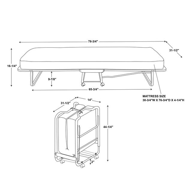 Linon Luxor Folding Bed with Memory Foam Mattress-2