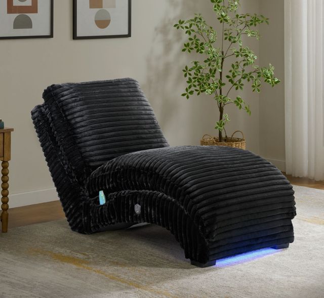 Elements International Nori Black Chaise with Heat Massage, USBC and LED-1