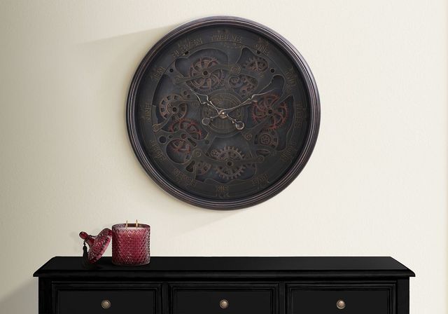 Monarch Specialties Inc. Black 30" Oversized Round Wall Clock with Gear Mechanism -2