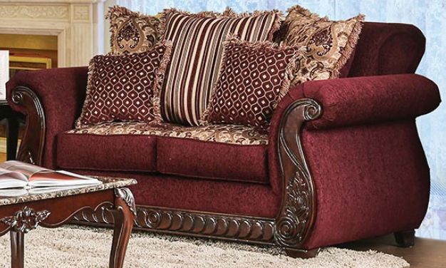 Furniture of America® Tabitha Wine/Dark Cherry Sofa and Loveseat-2