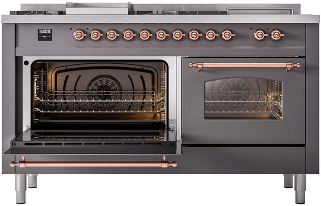 Ilve® Nostalgie II Series 60" Graphite Matte Pro Style Dual Fuel Range-1