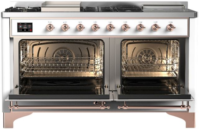 Ilve® Majestic III 60'' White Pro Style Dual Fuel Liquid Propane Range with Solid Door and Copper Trim-1