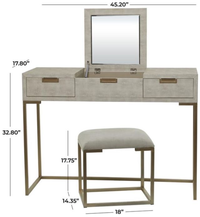 Deco Marche Light Gray 2-Piece Vanity Table with Stool Set-2