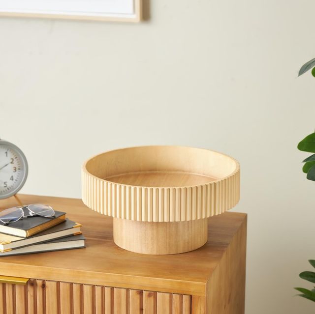 Deco Marche Light Brown Ribbed Decorative Bowl with Elevated Base-3