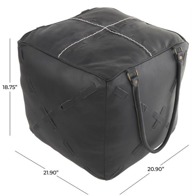 Deco Marche Black Leather Square Pouf-3