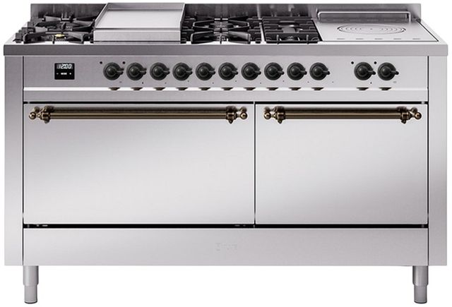 Ilve® Nostalgie II Series 60" Stainless Steel Pro Style Dual Fuel Range-0