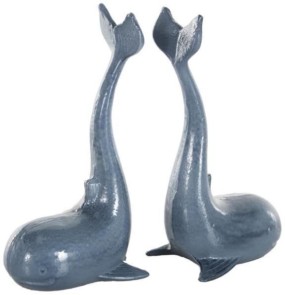 Deco Marche 2-Piece Blue Dolphin Bookends with Raised Tails Set-0