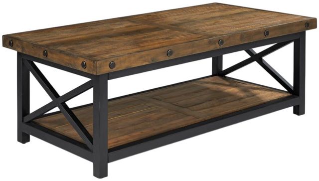 Flexsteel® Carpenter Brown Rectangular Coffee Table with Black Metal Frame-0