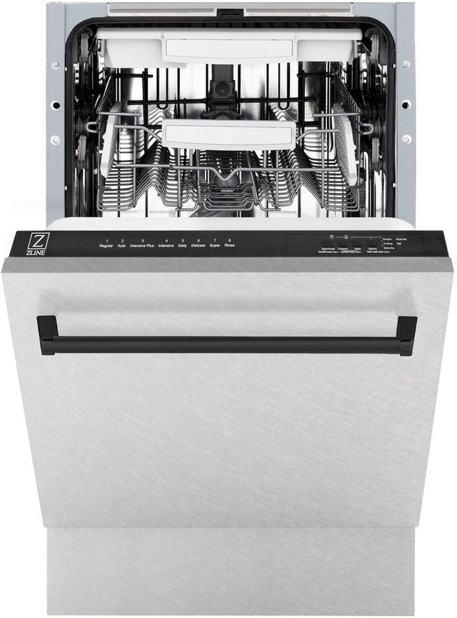 ZLINE Autograph Edition 18" Satin Stainless Steel Built In Dishwasher with Matte Black Handle-1