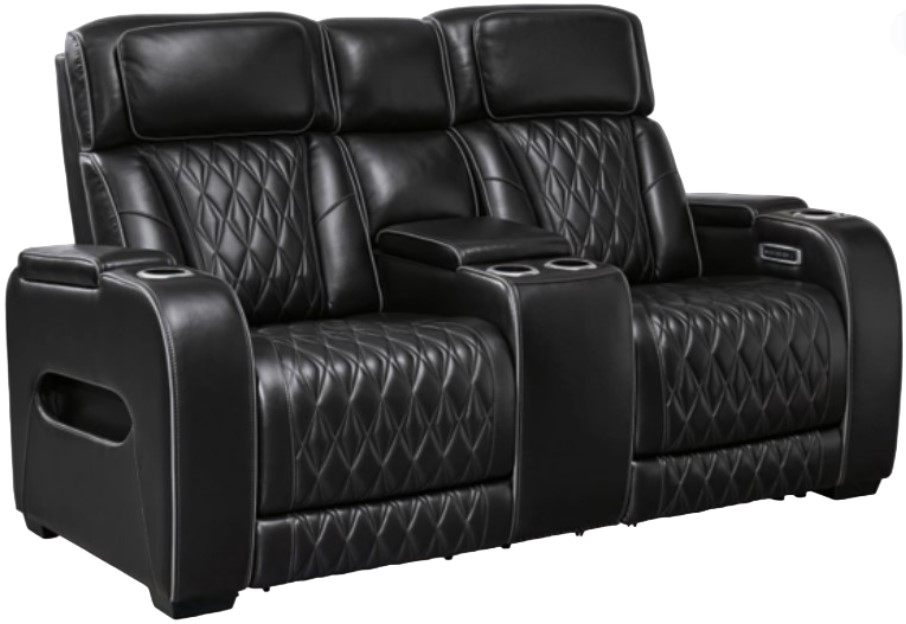 Black reclining loveseat with console discount