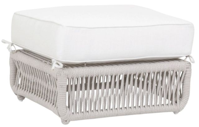 Sunset West Dana Natural Linen Aluminum/Olefin Rope Outdoor Ottoman with Linen Canvas Cushion-0