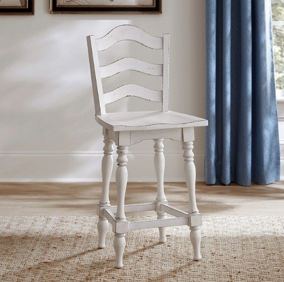 Liberty Furniture Magnolia Manor Antique White Ladderback Swivel Counter Height Chair-1