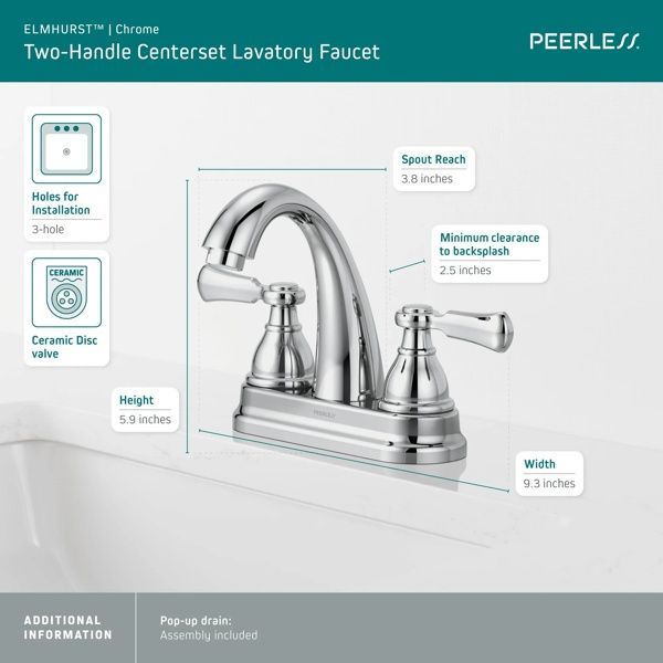 Peerless Elmhurst® Chrome 4" 2-Handle Centerset Bathroom Faucet-2