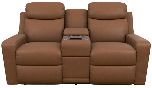 La-Z-Boy® Emmons Oak Leather Power Reclining Loveseat with Console, Headrest and Lumbar-1
