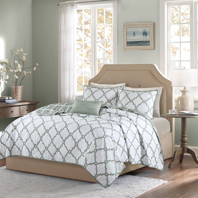 Olliix by Madison Park Essentials Merritt 4 Piece Grey Full/Queen Reversible Coverlet Set-1