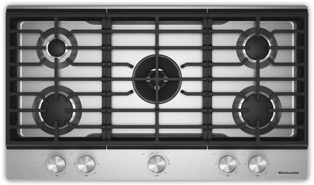 KitchenAid® 36" Stainless Steel Gas Cooktop with 5 Burners and Integrated Wok Grate-0