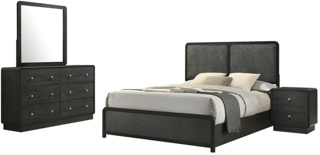 Coaster® Cavelle 4-Piece Black Youth Full Upholstered Panel Bedroom Set-0