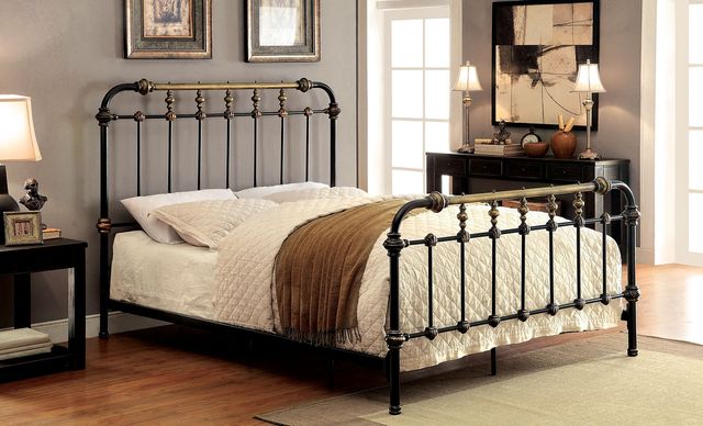Furniture of America® Riana Antique Black Queen Metal Bed-0