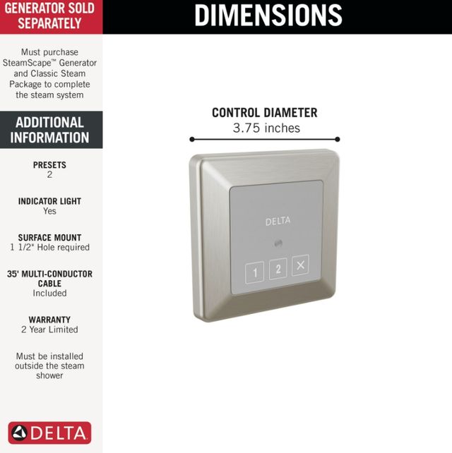 Delta SteamScape™ Classic System Lumicoat® Stainless Square Exterior Steam Control-1