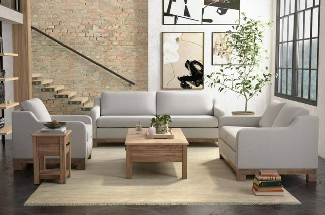 International Furniture Direct Samba Oyster/Rich Brown Loveseat-1
