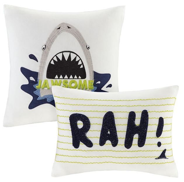 Olliix by Urban Habitat Kids Finn Green/Navy Full/Queen Shark Cotton Reversible Coverlet Set-1