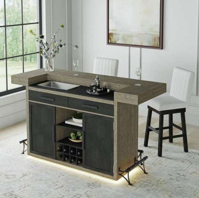 Elements International Jemma Beige/Dark Espresso Swivel Bar Stool-1