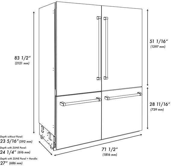 ZLINE 72" 39.6 Cu. Ft. Satin Stainless Steel Built In French Door Refrigerator-2