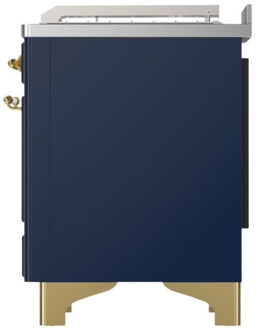 Ilve® Majestic III 48" Midnight Blue Pro Style Dual Fuel Natural Gas Range with French Top and Brass Trim-3