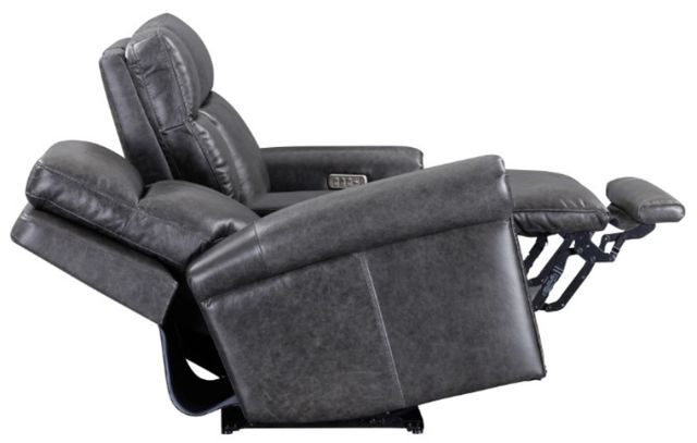 Flexsteel® Alexander Weathered Gray Leather Power Reclining Loveseat with Console, Power Headrest and Lumbar-1