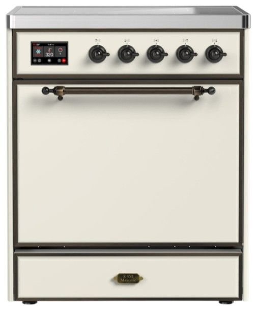 Ilve® Majestic III 30" Antique White Pro Style Induction Range with Solid Door and Burnished Trim-0