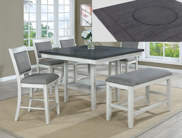 Crown Mark Fulton Vintage White Counter Height Dining Table with Lazy Susan-0
