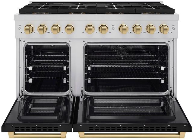 ZLINE Autograph Edition Paramount Series 48" Stainless Steel Pro Style Dual Fuel Range with Matte Black Door and  Champagne Bronze Accents-1