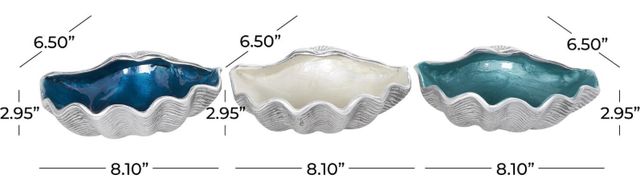 Deco Marche 3-Piece Multi-Colored Shell Decorative Bowl with Silver Base Set-3