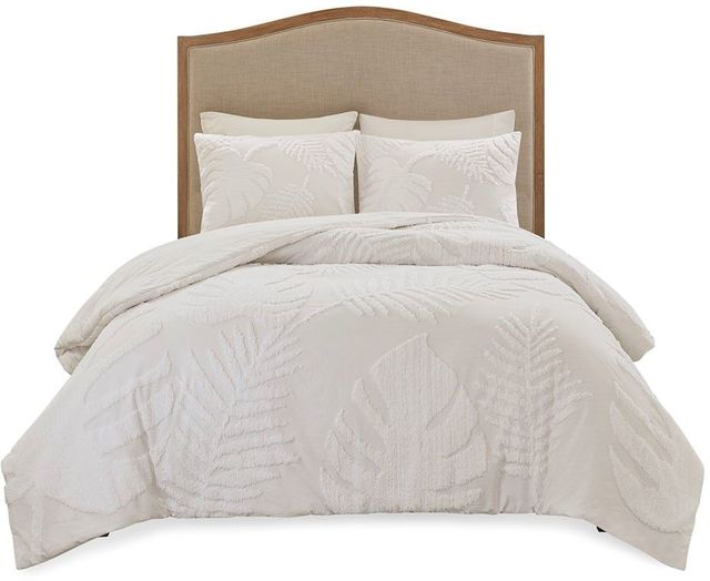 Olliix by Madison Park 3 Piece White Full/Queen Bahari Tufted Cotton Chenille Palm Comforter Set-0