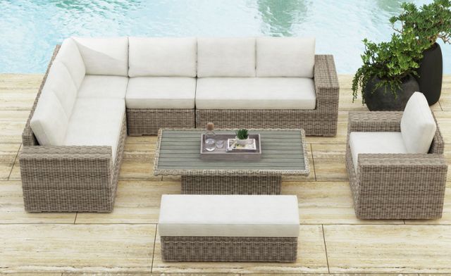 Elements International Carmona Beige/Natural Fabric/Olefin Outdoor Swivel Chair-1