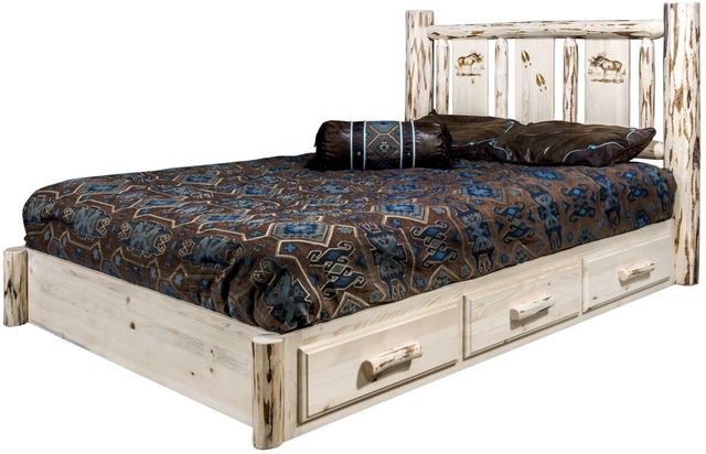 Montana Woodworks® Montana Collection Clear Lacquer Twin Platform Storage Bed with Laser Engraved Moose Design-3