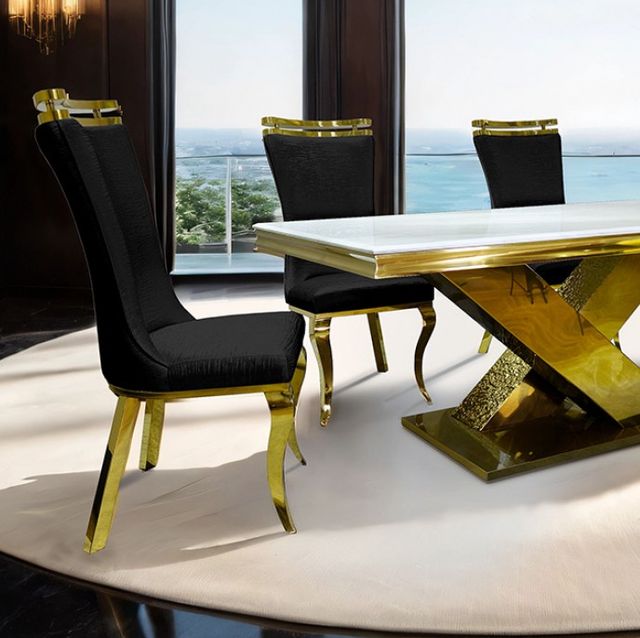 Furniture of America® Palazzo 7-Piece Gold Dining Table Set with Black Chairs-1