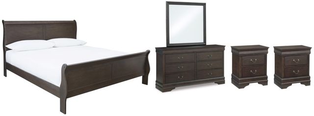 Signature Design by Ashley® Leewarden 5-Piece Dark Brown King Sleigh Bed Set-0