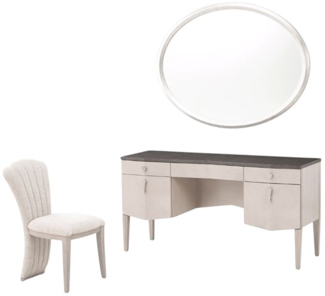 Michael Amini® Fantosini 3-Piece Silver Leaf Vanity Desk with Mirror and Chair Set -0
